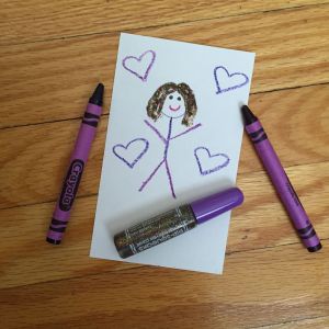 She asked for purple. I gave her purple. In other news, I was a little over-zealous with the glitter glue hair.