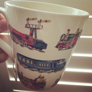 As I drink my morning tea, I reflect on possible collisions—sorry, imaginary people in imaginary trains—and on how I should have been wearing my helmet toque (not pictured). 